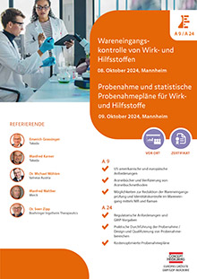 Probenahme und statistische Probenahmepläne für Wirk- und Hilfsstoffe (A 24)