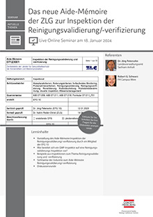 Das neue Aide-Mémoire der ZLG zur Inspektion der Reinigungsvalidierung/-verifizierung - Live Online Seminar