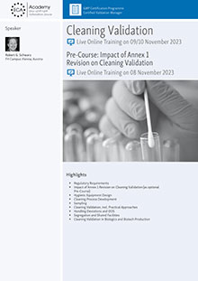 Cleaning Validation AND Pre-Course Workshop: Impact of Annex 1 Revision on Cleaning Validation - Live Online Training