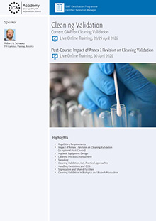 Post-Course: Impact of Annex 1 Revision on Cleaning Validation - Live Online Training