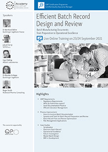 Live Online Training: Efficient Batch Record Design and Review Im Auftrag der ECA Academy