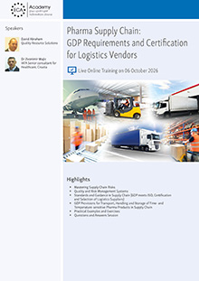 Pharma Supply Chain - GDP Requirements and Certification for Logistics Vendors - Live Online Training