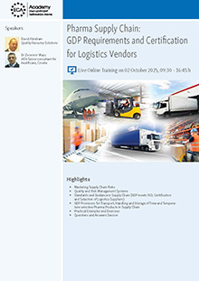 Pharma Supply Chain - GDP Requirements and Certification for Logistics Vendors - Live Online Training