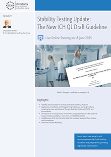Stability Testing Update: The New ICH Q1 Draft Guideline - Live Online Training