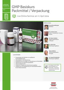 GMP-Basiskurs Packmittel / Verpackung (PM 7) + Bedruckte Packmittel (PM 6) - Live Online Seminar