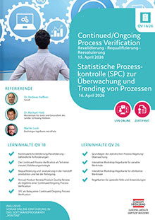 Continued/Ongoing Process Verification (QV 18) - Revalidierung - Requalifizierung - Reevaluierung- Live Online Seminar