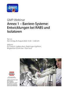 Webinar-Reihe Annex 1 - Barriere-Systeme: Entwicklungen bei RABS und Isolatoren
